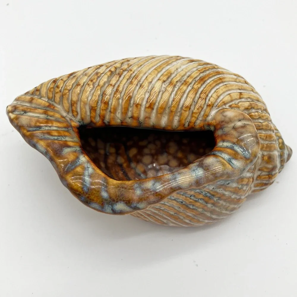 Vintage Ceramic Conch Shell Planter Vase 4.5in Brown Coastal Home Decor